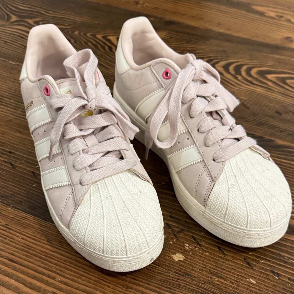 Adidas Women's Light Pink and White Sneakers